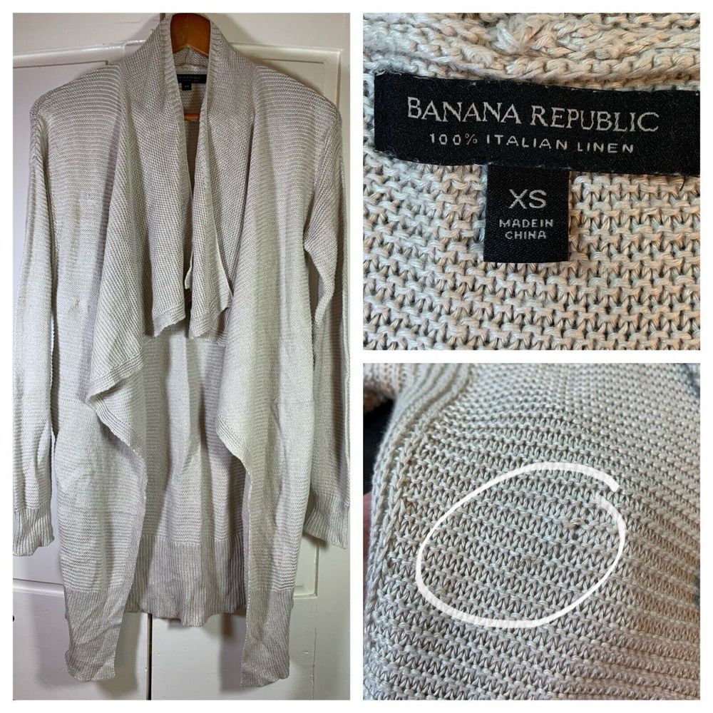 Banana Republic Italian Linen Sweater Womens XS Drape Cardigan Chic Neutral READ